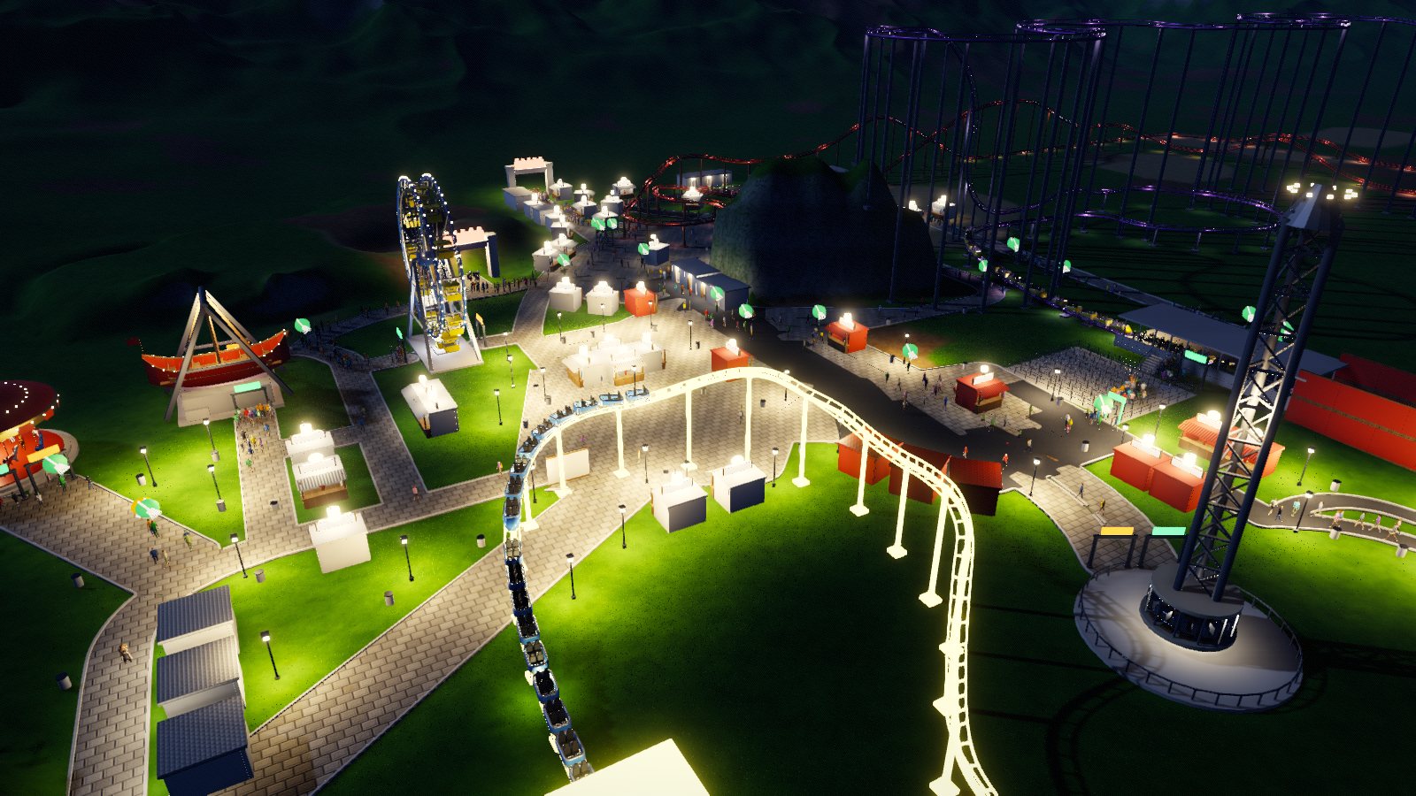 El parque de noche con las luces encendidas